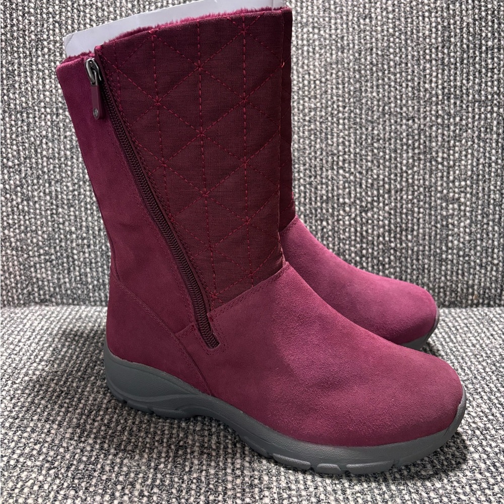 Lands End Women's Burgundy Quilted Faux Fur Lined Winter Boots Size 7D